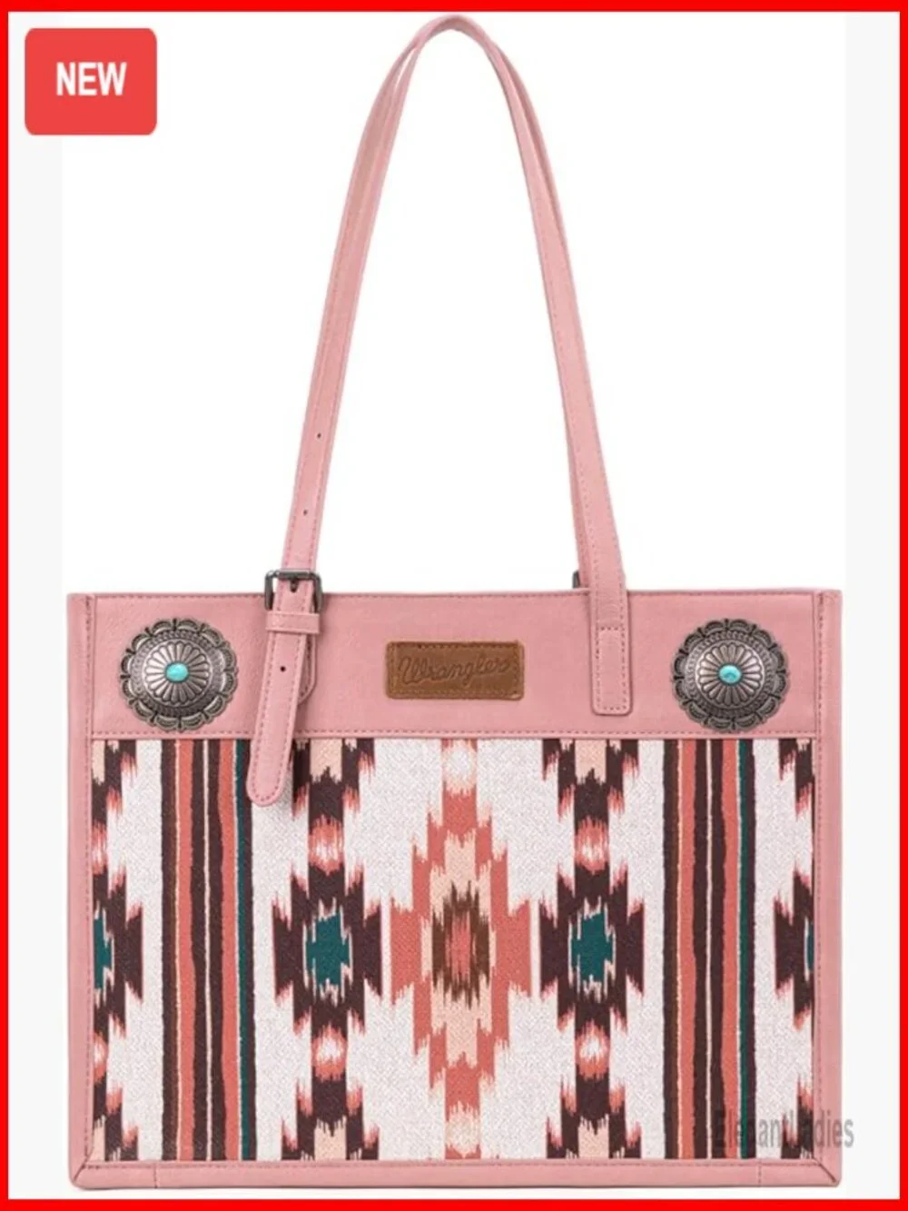 Aztec Print Canvas Hobo Shoulder Bag with Turquoise Conchos